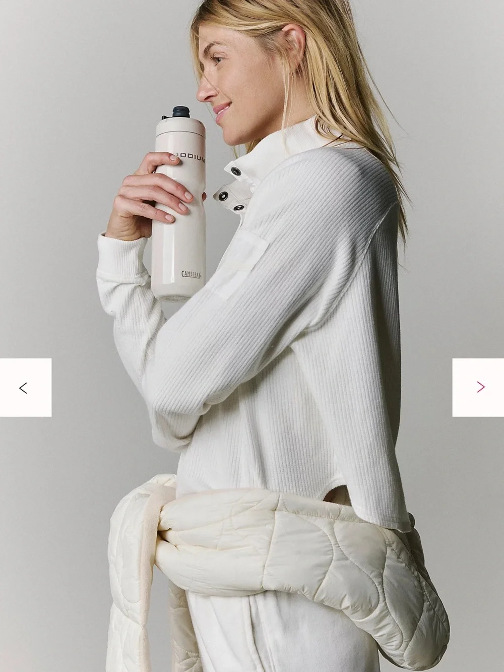 Free People Movement Cropped White Waffle Henley Long-Sleeve Top